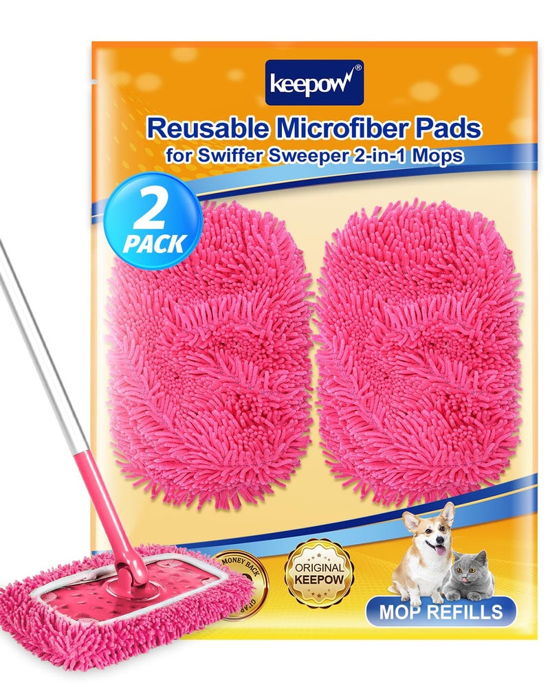 كيباو وسادات ممسحة من الألياف الدقيقة قابلة لإعادة الاستخدام متوافقة مع مكنسة سويفر الوردية - قطعتان من قماش الكنس الجاف الوردي وقماش التطهير الرطب - وسادات مبللة قابلة للغسل لإعادة ملء الأرضيات (الممسحة غير متضمنة) - Image 1